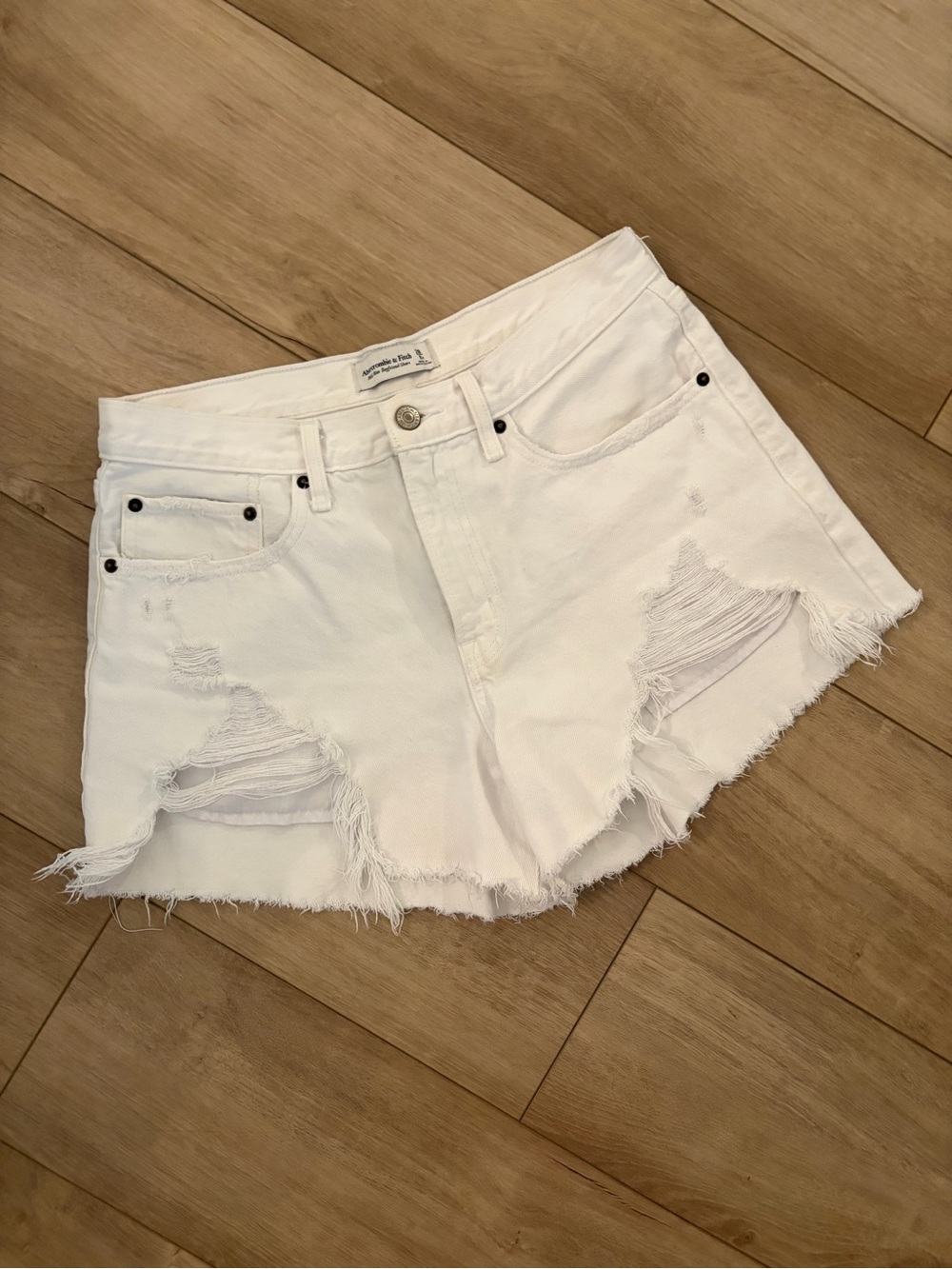 Abercrombie Boyfriend Shorts - White Distressed
